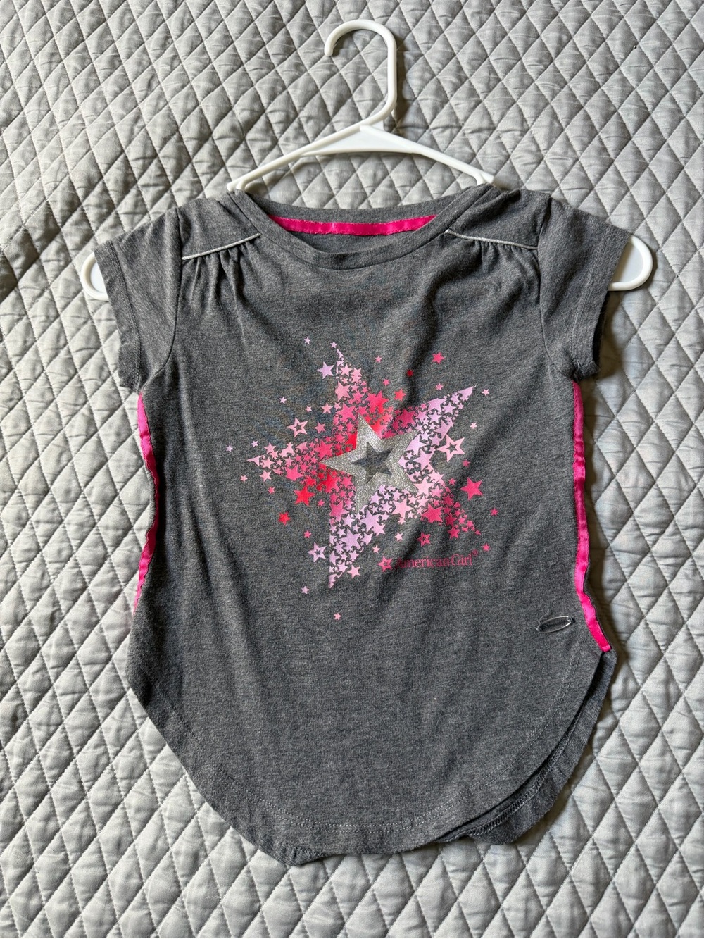 American Girl Gray Tee with Pink Starburst Graphic